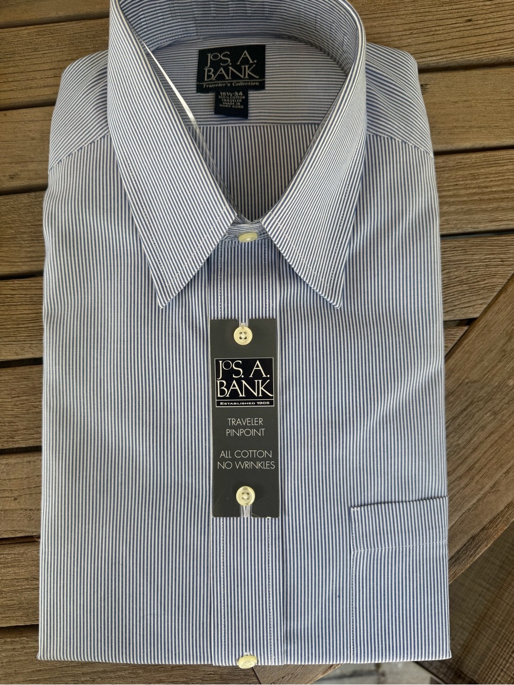 NWT Jos. A. Bank Traveler Pinpoint Dress Shirt Blue Stripe 15.5 34